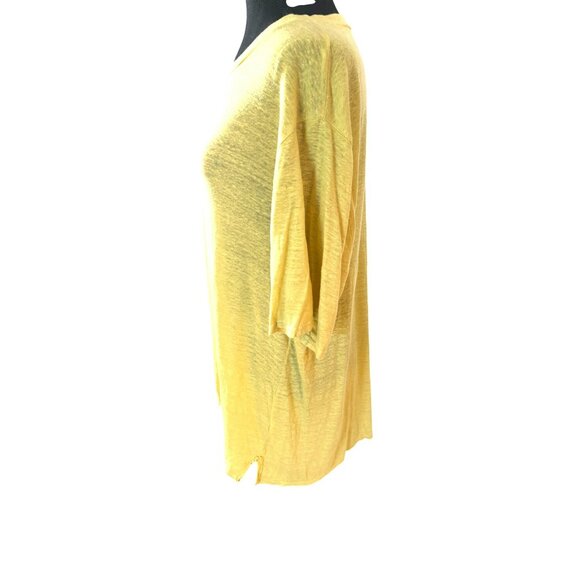 Project Social T LA Linen Large Pale Yellow Short Sleeve Tunic Top Sustainable - Picture 3 of 6